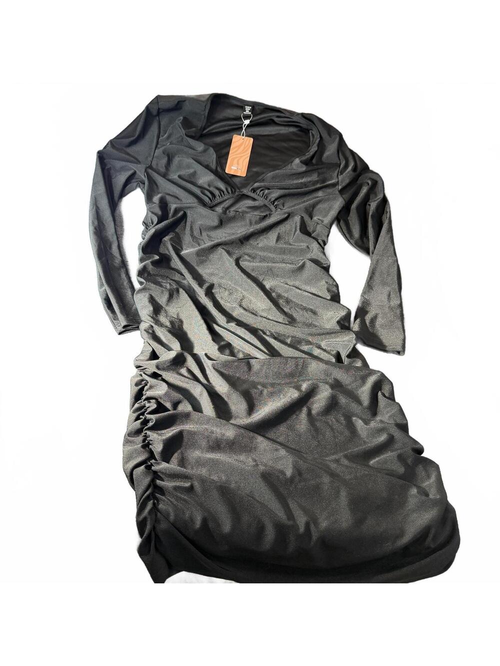 SHEIN Curve Black Ruched Side Long Sleeve Bodycon Dress Plus Size 3XL LBD New